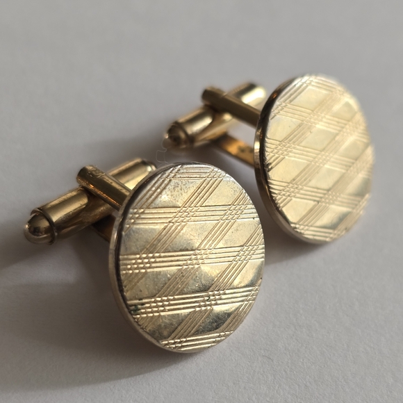 Vintage cuff links crisscross circle gold tone cufflinks criss cross - Picture 2 of 8